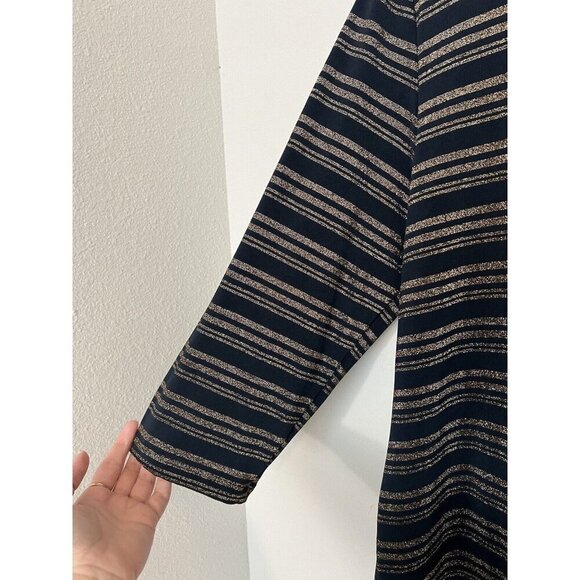 Chicos Travelers Blouse Womens 3 Navy Gold Metallic Striped Long Sleeve - Picture 10 of 13
